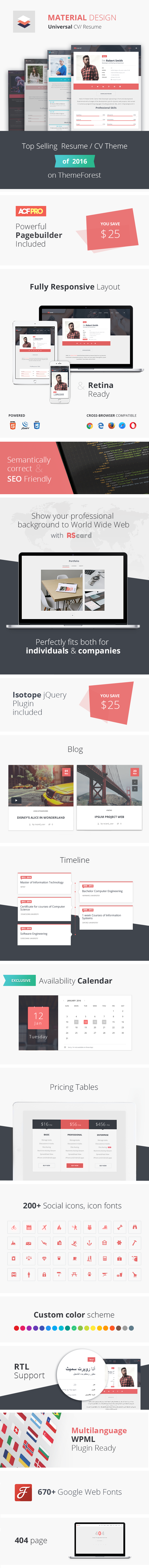 Material design resume cv WordPress